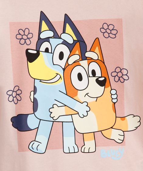 blusa de algodão infantil manga longa bluey rosa