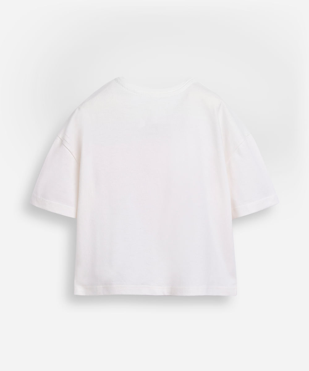 camiseta infantil de algodão manga curta stitch metalizada off white