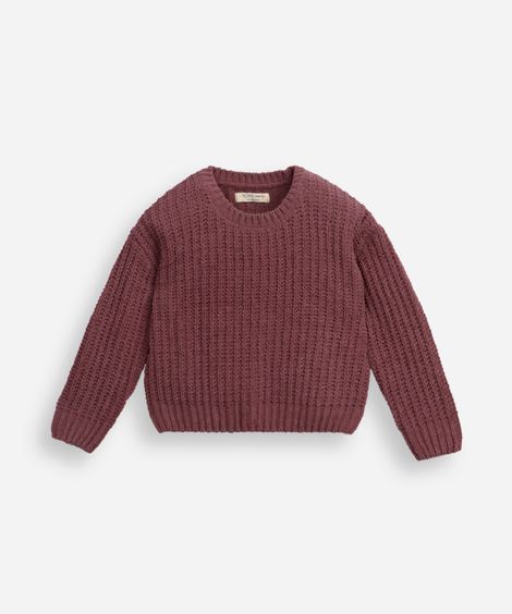 suéter infantil de tricot chenille manga longa rosa