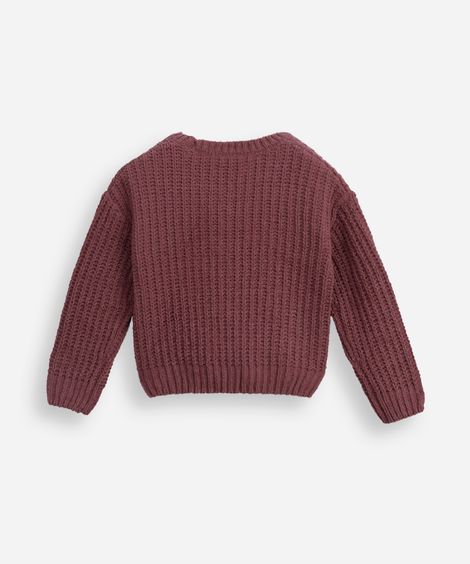 suéter infantil de tricot chenille manga longa rosa