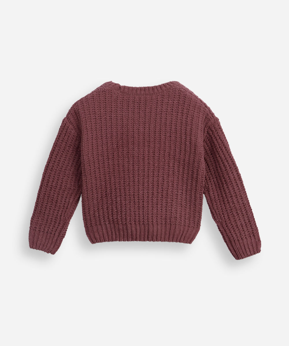 suéter infantil de tricot chenille manga longa rosa