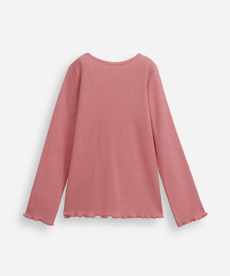 blusa de algodão infantil com lacinho e fru fru canelada rosa