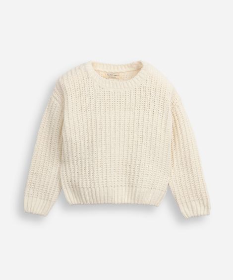 suéter infantil de tricot chenille manga longa off white