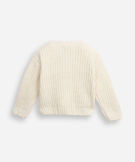 suéter infantil de tricot chenille manga longa off white