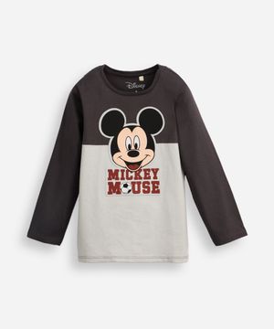 camiseta infantil de algodão com recorte mickey mouse cinza