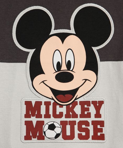 camiseta infantil de algodão com recorte mickey mouse cinza
