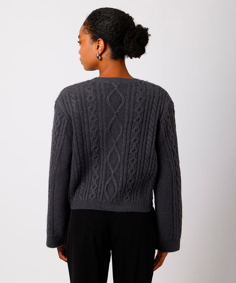 suéter feminino de tricot com brilhos texturizado mindset cinza