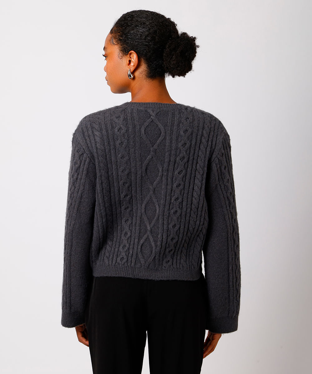 suéter feminino de tricot com brilhos texturizado mindset cinza