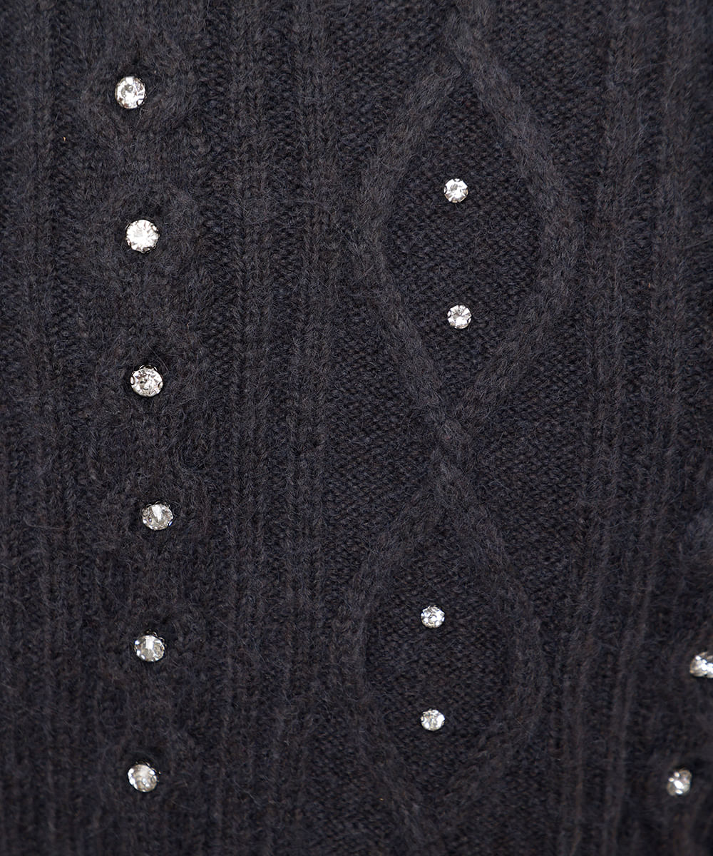 suéter feminino de tricot com brilhos texturizado mindset cinza