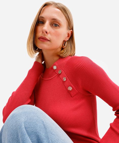 suéter feminino de tricot canelado rosa