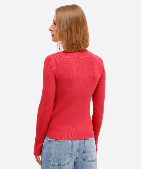 suéter feminino de tricot canelado rosa