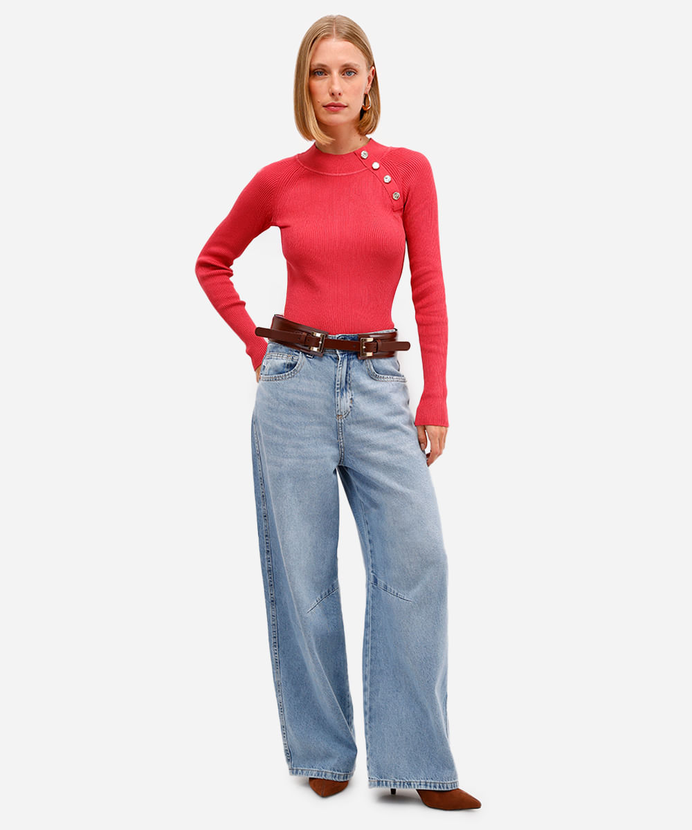 suéter feminino de tricot canelado rosa