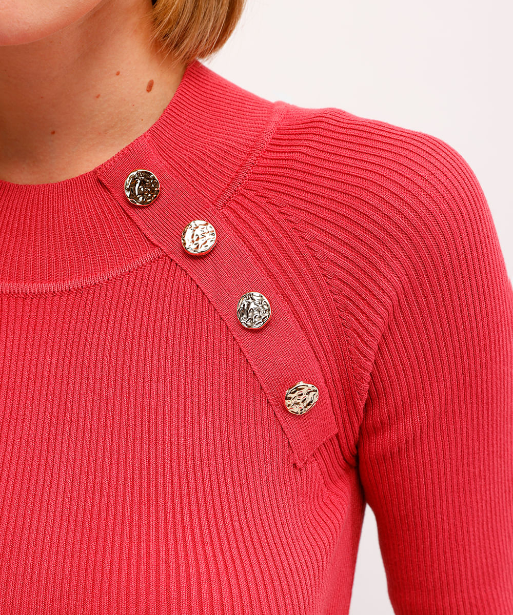 suéter feminino de tricot canelado rosa