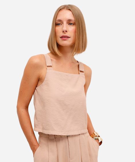 cropped feminino de viscose decote quadrado bege