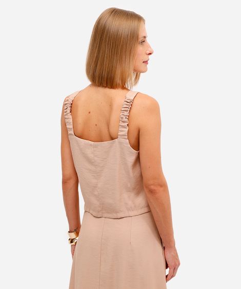cropped feminino de viscose decote quadrado bege