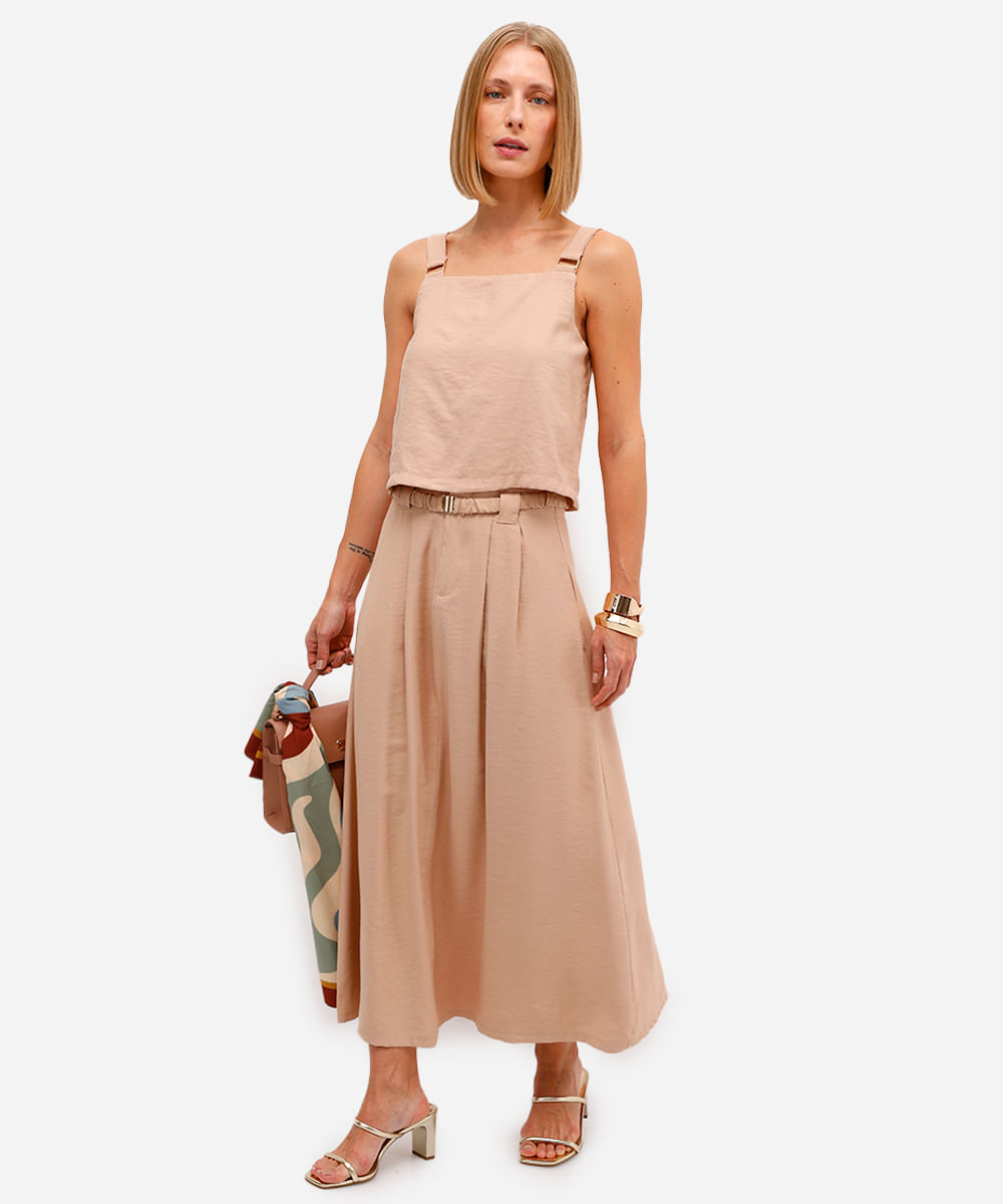 cropped feminino de viscose decote quadrado bege