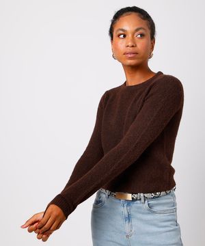 suéter feminino de tricot com lã mindset marrom