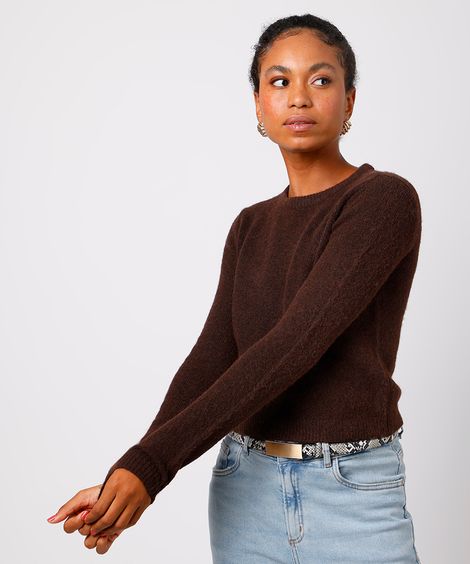 suéter feminino de tricot com lã mindset marrom