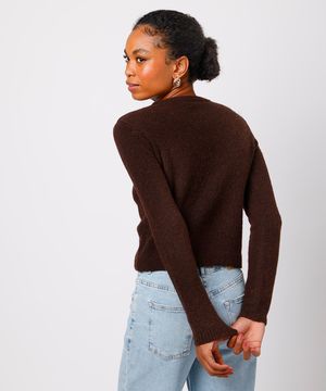 suéter feminino de tricot com lã mindset marrom