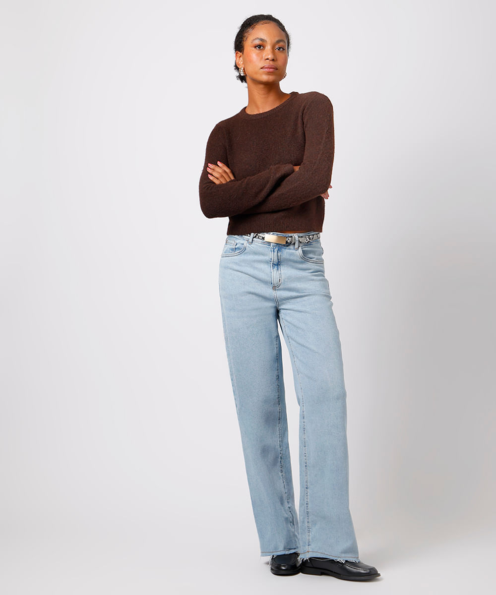 suéter feminino de tricot com lã mindset marrom
