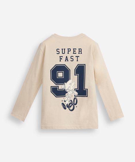 camiseta infantil de algodão manga longa sonic bege