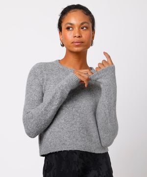 suéter feminino de tricot com lã mindset cinza