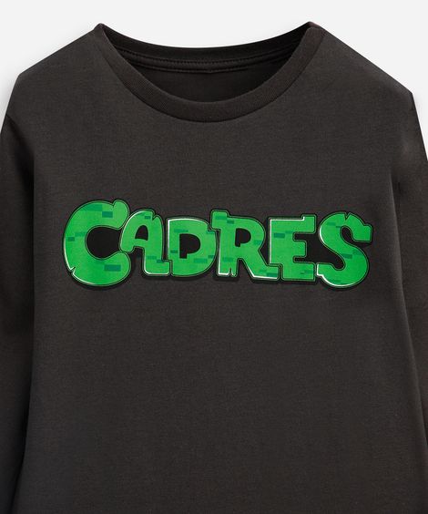 camiseta infantil de algodão cadres minecraft manga longa cinza