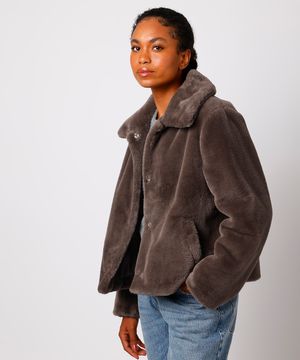 casaco de pelúcia oversized mindset marrom