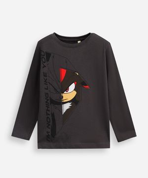 camiseta infantil de algodão sonic manga longa cinza