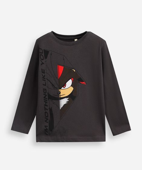 camiseta infantil de algodão sonic manga longa cinza
