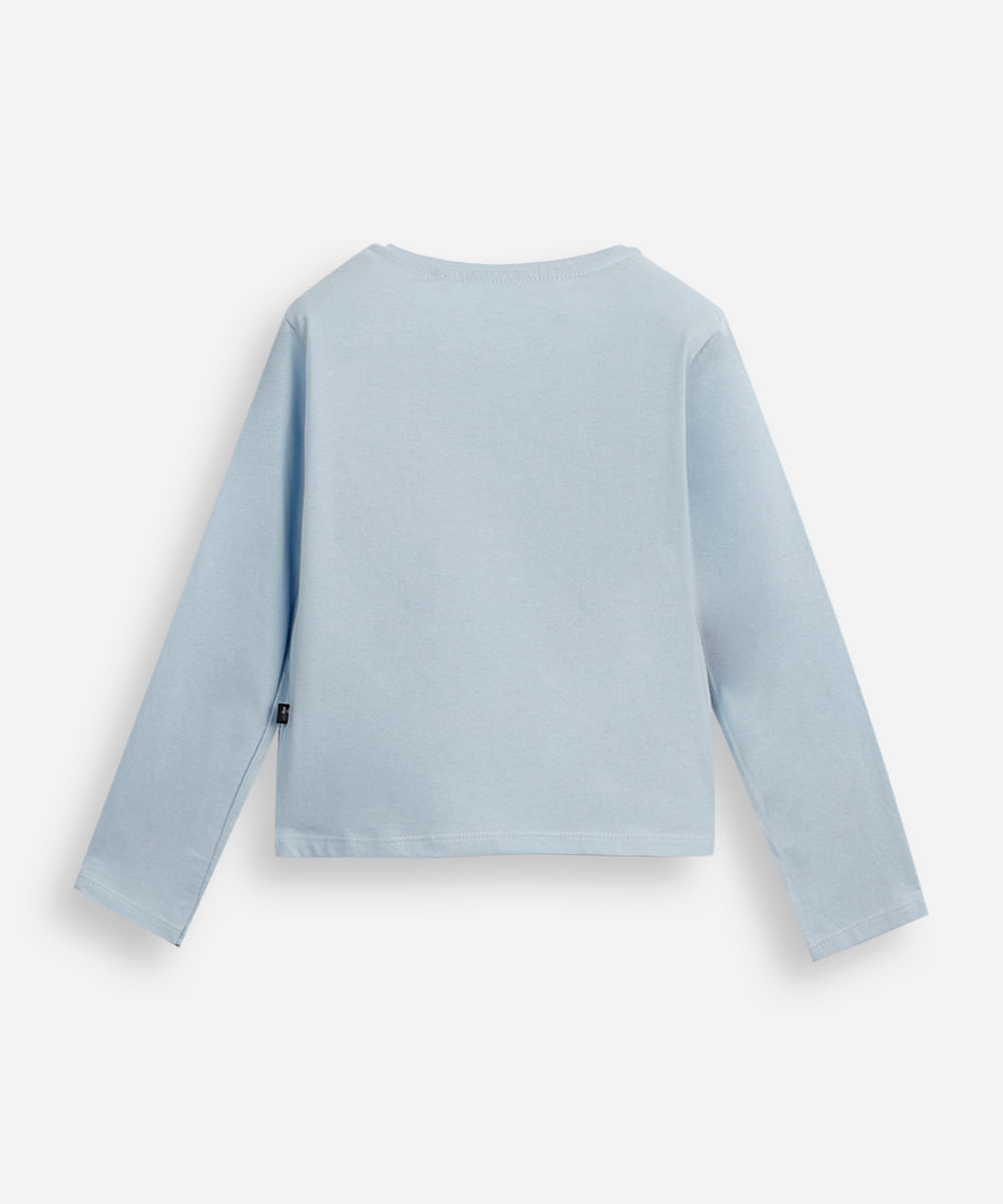 blusa infantil de algodão manga longa minnie com glitter azul