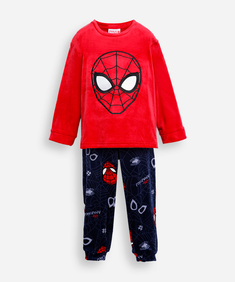 pijama infantil de plush homem aranha vermelho