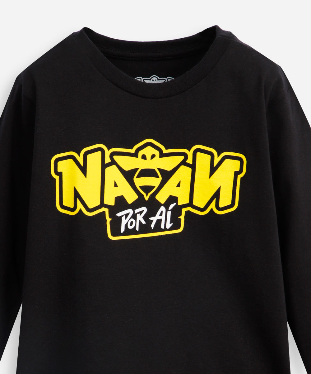 camiseta infantil de algodão natan manga longa preta