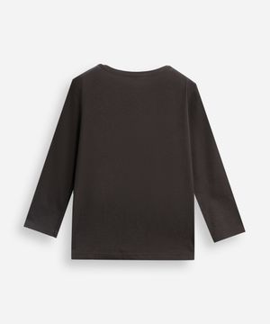 camiseta infantil de algodão mickey texturizada manga longa cinza