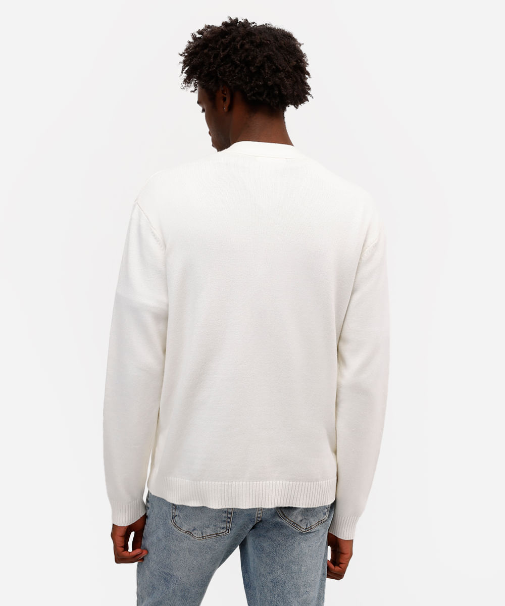 cardigan masculino de tricot manga longa off white
