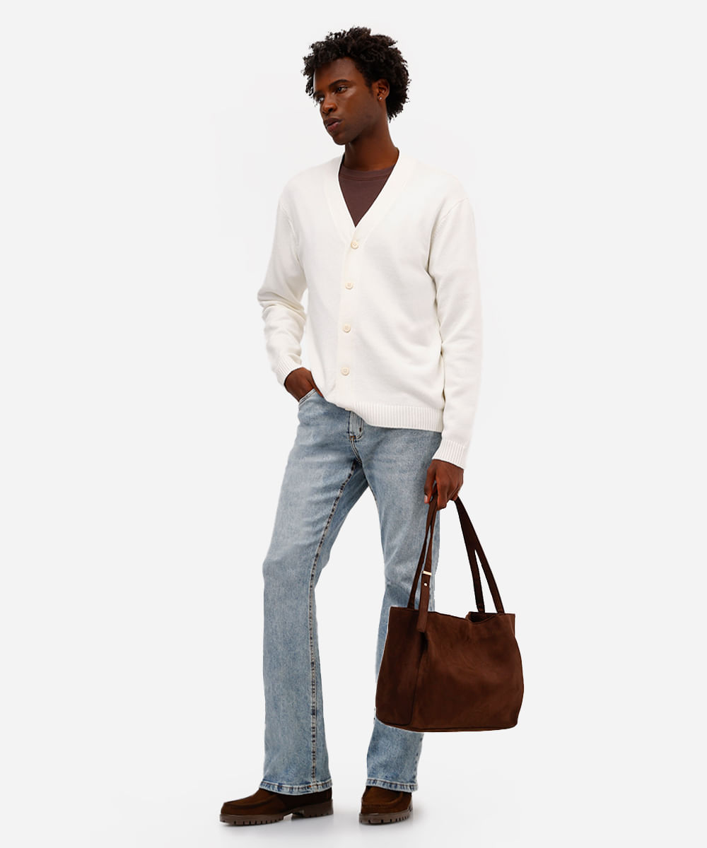 cardigan masculino de tricot manga longa off white