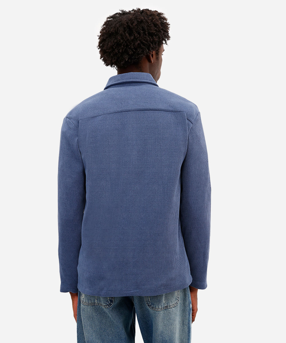 camisa masculina manga longa canelada azul