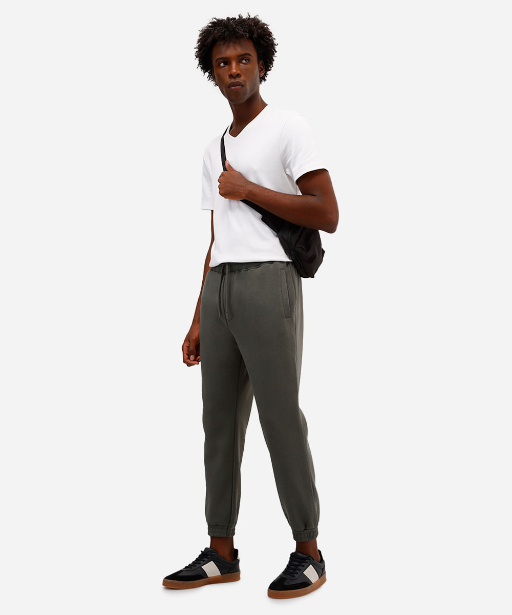 calça básica jogger masculina de moletom felpado verde
