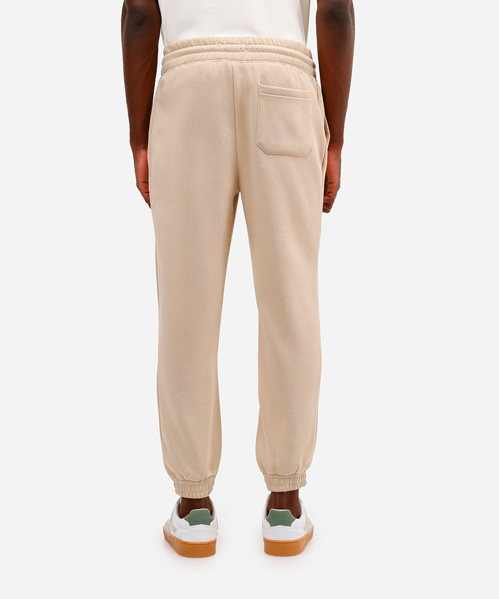 calça básica jogger masculina de moletom felpado bege