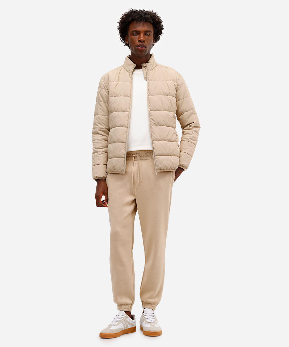 calça básica jogger masculina de moletom felpado bege