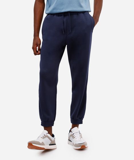 calça básica jogger masculina de moletom felpado azul