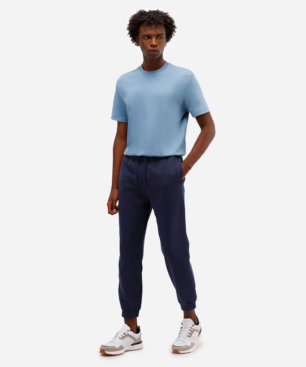 calça básica jogger masculina de moletom felpado azul