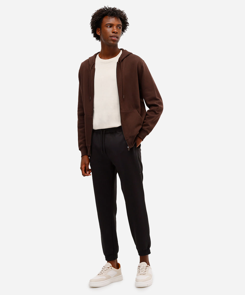 calça básica jogger masculina de moletom felpado preta