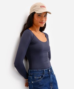 blusa feminina de poliamida manga longa azul