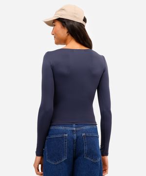 blusa feminina de poliamida manga longa azul