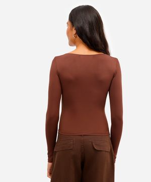 blusa feminina de poliamida manga longa marrom