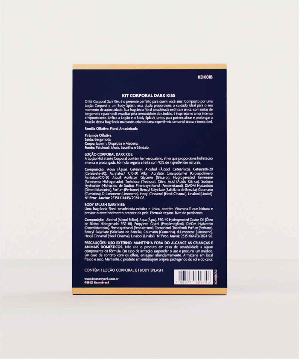 kit kiss new york dark kiss loção corporal body splash 180ml