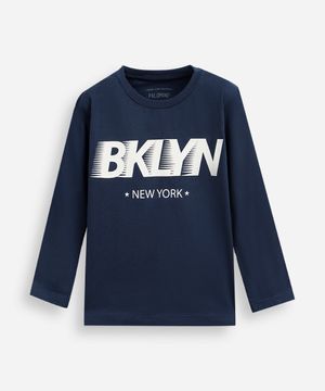 camiseta infantil de algodão manga longa estampada azul