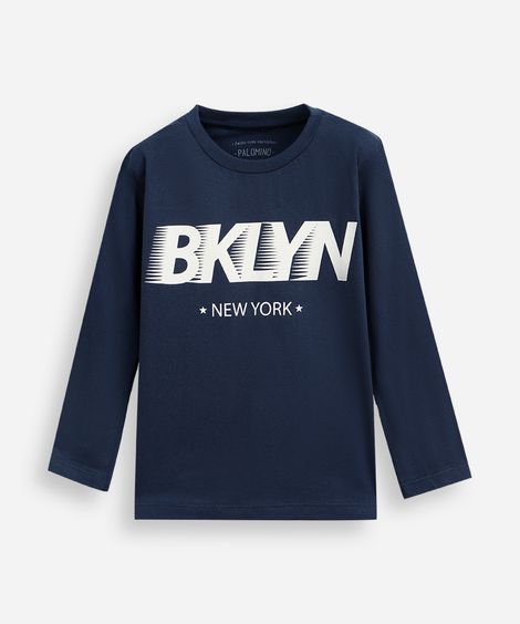 camiseta infantil de algodão manga longa estampada azul