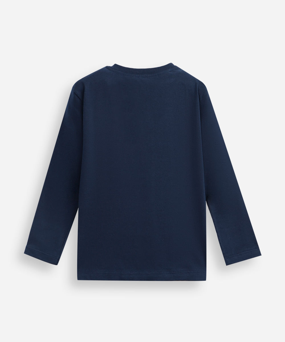 camiseta infantil de algodão manga longa estampada azul